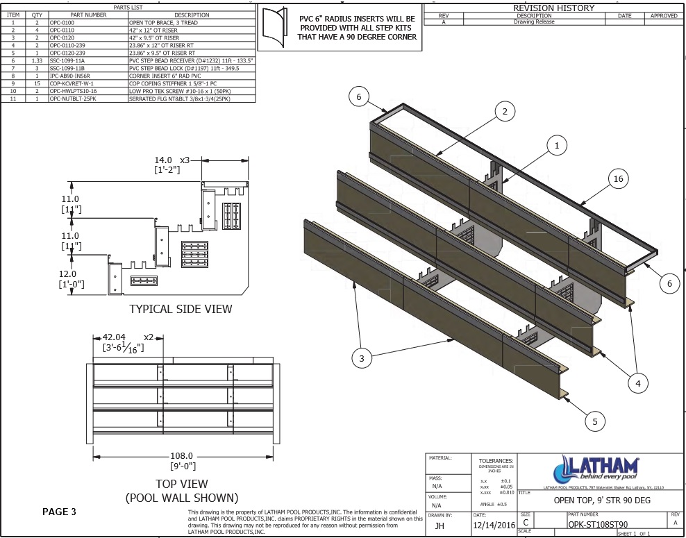 9' Straight Step Polymer 3-Tread 90 Deg. 6" Radius